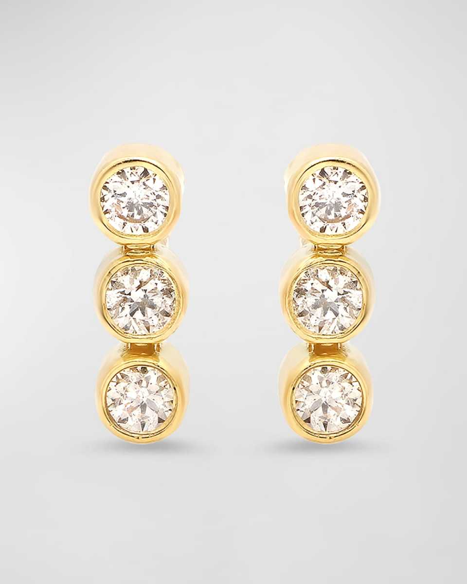 18k 3 Mini Bezel Diamond Stud Earrings